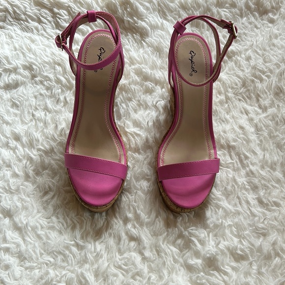 Qupid Pink Strappy Wedge Sandals - Picture 2 of 7